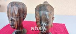 Couple Art africain 2 Têtes anciennes années 50/60 Sculpture statue en bois