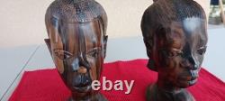 Couple Art africain 2 Têtes anciennes années 50/60 Sculpture statue en bois