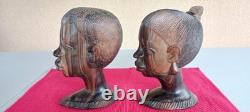 Couple Art africain 2 Têtes anciennes années 50/60 Sculpture statue en bois