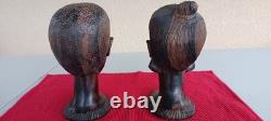 Couple Art africain 2 Têtes anciennes années 50/60 Sculpture statue en bois