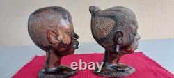 Couple Art africain 2 Têtes anciennes années 50/60 Sculpture statue en bois