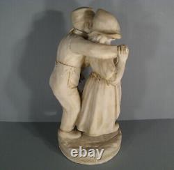 Couple Jeunes Paysans Amoureux Hollandais Sculpture Statue Ancienne Albtre