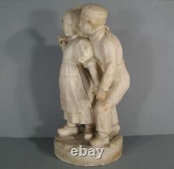 Couple Jeunes Paysans Amoureux Hollandais Sculpture Statue Ancienne Albtre