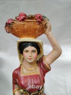 Couple de Napolitains En Plâtre Polychrome, Santons Très Anciens