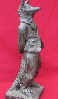 Curieuse Statue Ancienne Homme A Tete De Loup