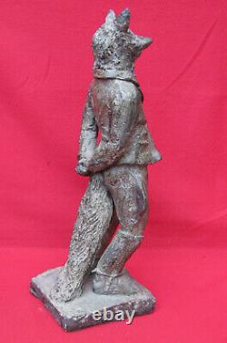 Curieuse Statue Ancienne Homme A Tete De Loup