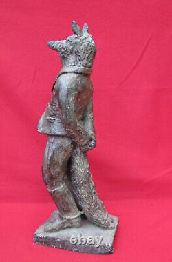 Curieuse Statue Ancienne Homme A Tete De Loup