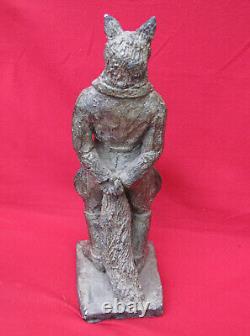 Curieuse Statue Ancienne Homme A Tete De Loup