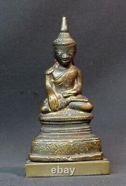 D 18èm ancien Bouddha sculpture statuette bronze 12cm325g Birmanie Bhumisparsha