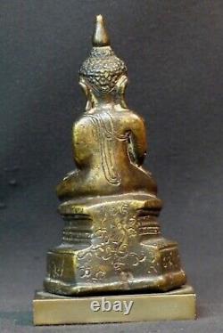 D 18èm ancien Bouddha sculpture statuette bronze 12cm325g Birmanie Bhumisparsha