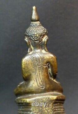 D 18èm ancien Bouddha sculpture statuette bronze 12cm325g Birmanie Bhumisparsha