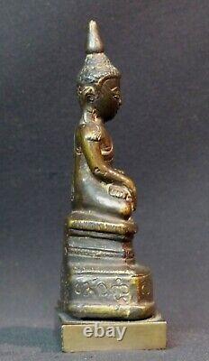 D 18èm ancien Bouddha sculpture statuette bronze 12cm325g Birmanie Bhumisparsha