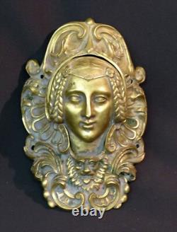 D 19ème ancien mascaron billard bronze sculpture 19cm630g bouche pivotante femme