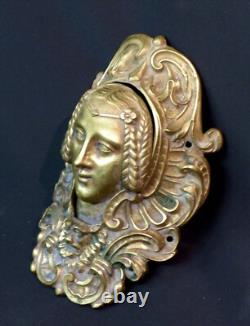 D 19ème ancien mascaron billard bronze sculpture 19cm630g bouche pivotante femme