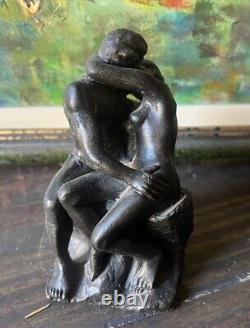 D'après A. RODIN Le Baiser Statue en Bronze Sculpture Ancienne