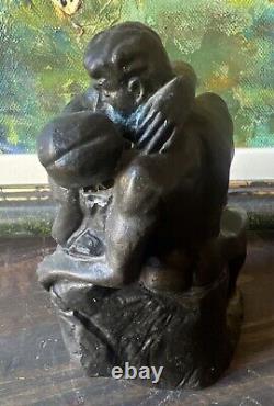 D'après A. RODIN Le Baiser Statue en Bronze Sculpture Ancienne