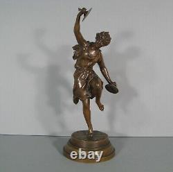 Danseuse Joueuse De Cymbales Faunesse Sculpture Bronze Ancien Signé Rancoulet