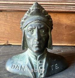 Dante Alighieri Buste en Bronze XIXe Statue Ancienne Sculpture