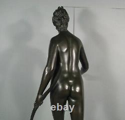 Diane Chasseresse Sculpture Bronze Ancien D'après Houdon Fondeur Barbedienne