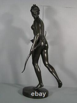 Diane Chasseresse Sculpture Bronze Ancien D'après Houdon Fondeur Barbedienne