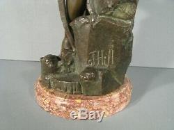 Divinité Lacustre Jeune Homme Ancienne Sculpture En Bronze Signée Germain-thill