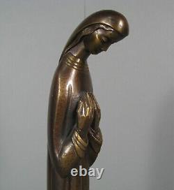 Ecclésiastique Moine Nonne Paire Statue Religieuse Bronze Ancien Signé Dudeffant