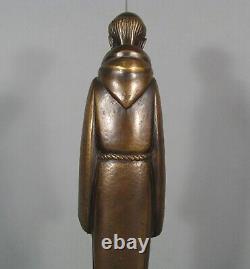 Ecclésiastique Moine Nonne Paire Statue Religieuse Bronze Ancien Signé Dudeffant