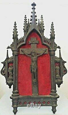 Énorme ancien autel crucifix Christ cathédrale régule Notre Dame 62cm Retable