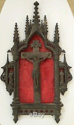 Énorme ancien autel crucifix Christ cathédrale régule Notre Dame 62cm Retable