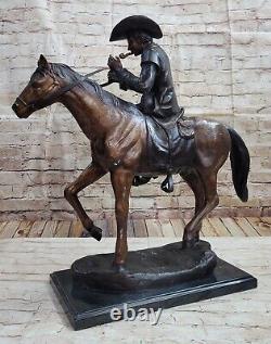 Extra Large Cowboy Equitation Cheval Ancien Ouest Western Ferme Sculpture Statue
