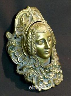 F 19ème ancien mascaron billard bronze sculpture 19cm630g bouche pivotante femme
