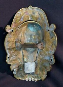 F 19ème ancien mascaron billard bronze sculpture 19cm630g bouche pivotante femme