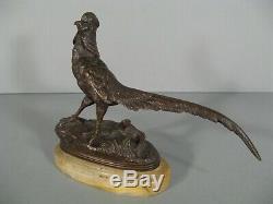 Faisan Ancienne Sculpture Animalière En Bronze / Statue Bronze Faisan Oiseau