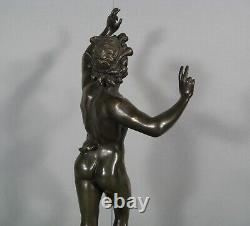 Faune Dansant Pompéi Dieu Pan Culte Dionysos Bronze Ancien Signé Duchemin