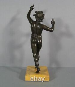 Faune Dansant Pompéi Dieu Pan Culte Dionysos Bronze Ancien Signé Duchemin