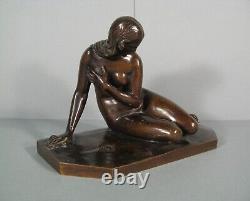 Femme Assise Nymphe Baigneuse Bronze Ancien Réduction Mécanique Achille Collas