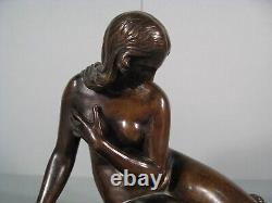 Femme Assise Nymphe Baigneuse Bronze Ancien Réduction Mécanique Achille Collas