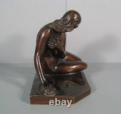 Femme Assise Nymphe Baigneuse Bronze Ancien Réduction Mécanique Achille Collas