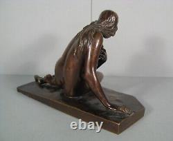 Femme Assise Nymphe Baigneuse Bronze Ancien Réduction Mécanique Achille Collas