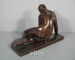 Femme Assise Nymphe Baigneuse Bronze Ancien Réduction Mécanique Achille Collas