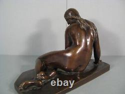 Femme Assise Nymphe Baigneuse Bronze Ancien Réduction Mécanique Achille Collas