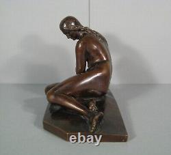 Femme Assise Nymphe Baigneuse Bronze Ancien Réduction Mécanique Achille Collas