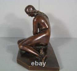 Femme Assise Nymphe Baigneuse Bronze Ancien Réduction Mécanique Achille Collas