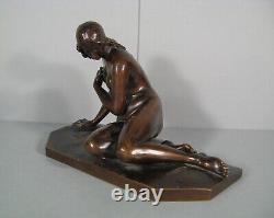 Femme Assise Nymphe Baigneuse Bronze Ancien Réduction Mécanique Achille Collas