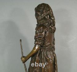 Femme Bergère Sculpture Bronze Ancien Signé Dumontet Fondeur Siot Decauville