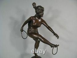 Femme Danseuse Nue Aux Anneaux Sculpture Art Nouveau Bronze Ancien Signé Faure