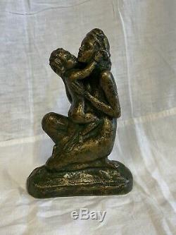 Femme Nue A L'enfant Grande Sculpture Ancienne Bronze Signée Ugo Cipriani