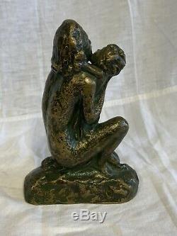 Femme Nue A L'enfant Grande Sculpture Ancienne Bronze Signée Ugo Cipriani