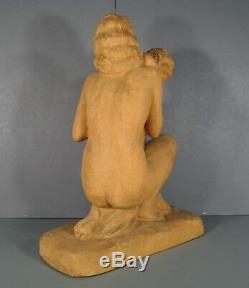 Femme Nue A L'enfant Grande Sculpture Ancienne Terre Cuite Signée Ugo Cipriani