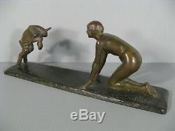 Femme Nue Sculpture Ancienne Bronze Art Déco Signé Sylvestre Fondeur Susse